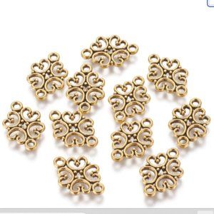 Antique Gold connector link charm, Two hole Tibetan Style flower jewelry making